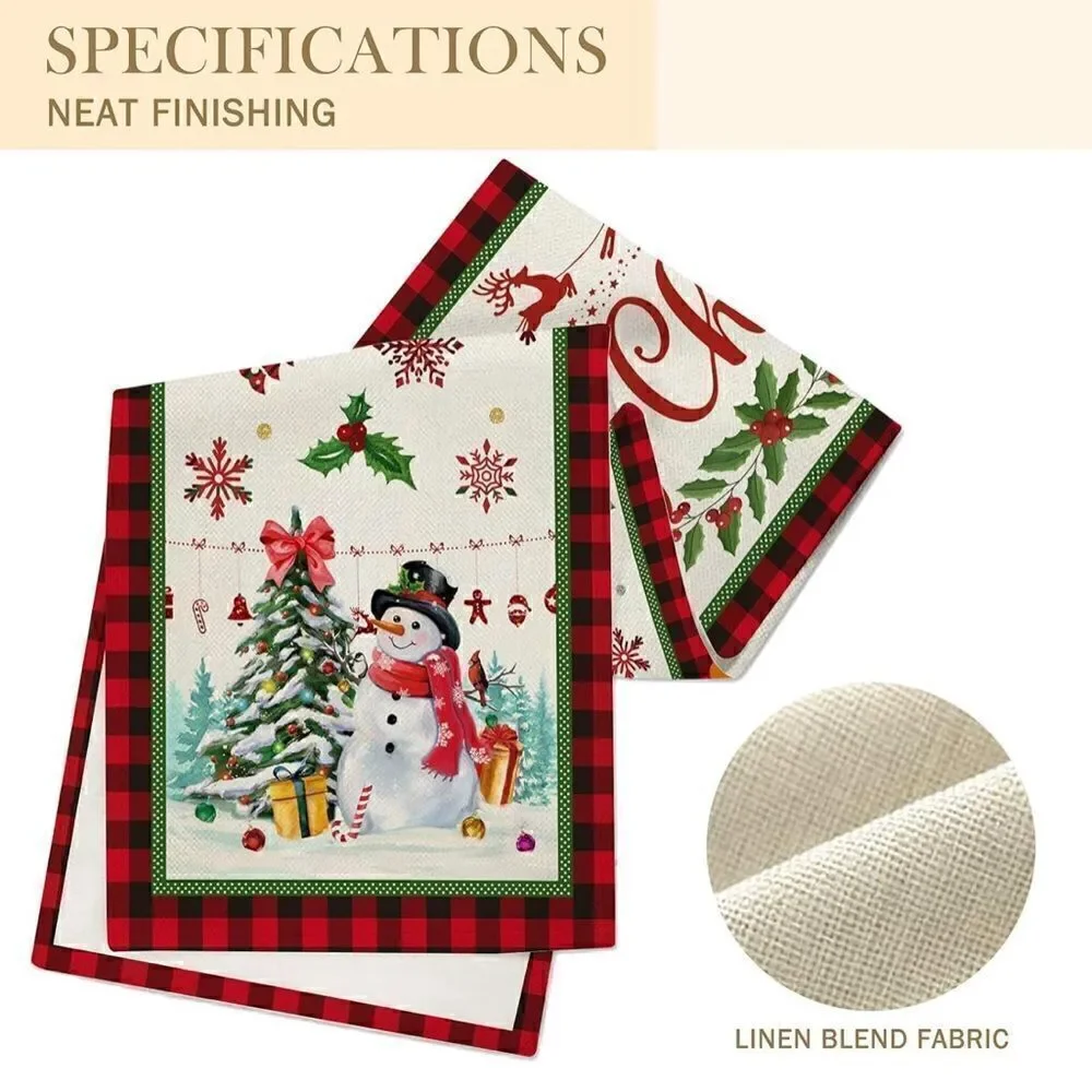 Christmas Burlap Linen Blend 108x13” Buffalo Plaid Table Runner